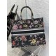 Dior Large Book Tote Bag In Black Jardin Botanique Embroidery