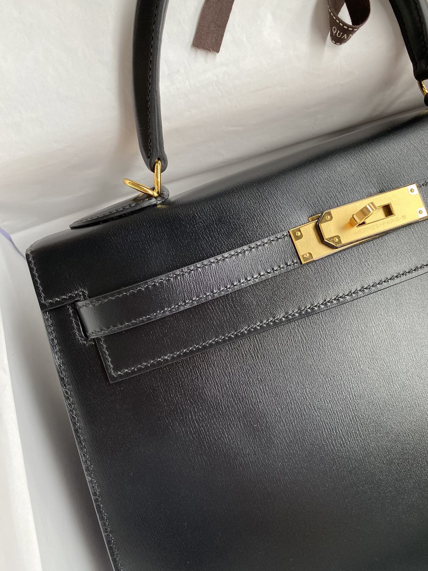 Hermes Kelly Sellier 32 Handmade Bag In Black Box Calfskin