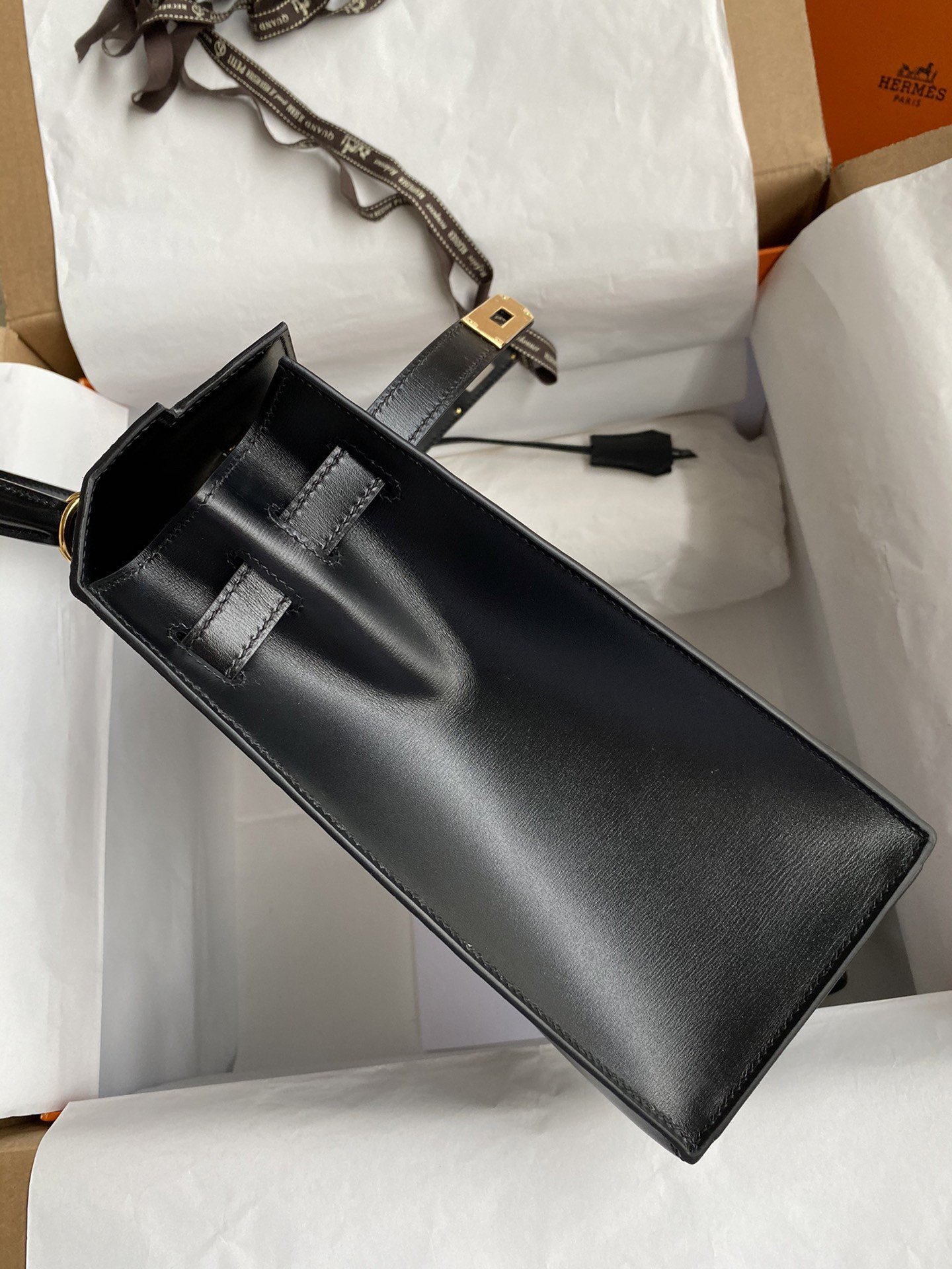 Hermes Kelly Sellier 32 Handmade Bag In Black Box Calfskin