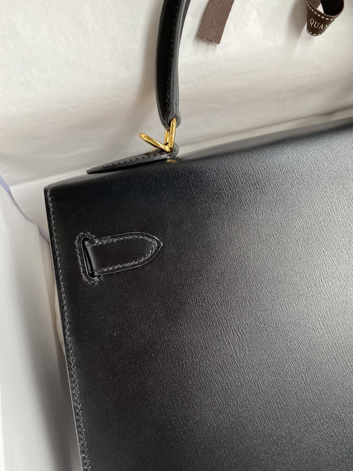 Hermes Kelly Sellier 32 Handmade Bag In Black Box Calfskin