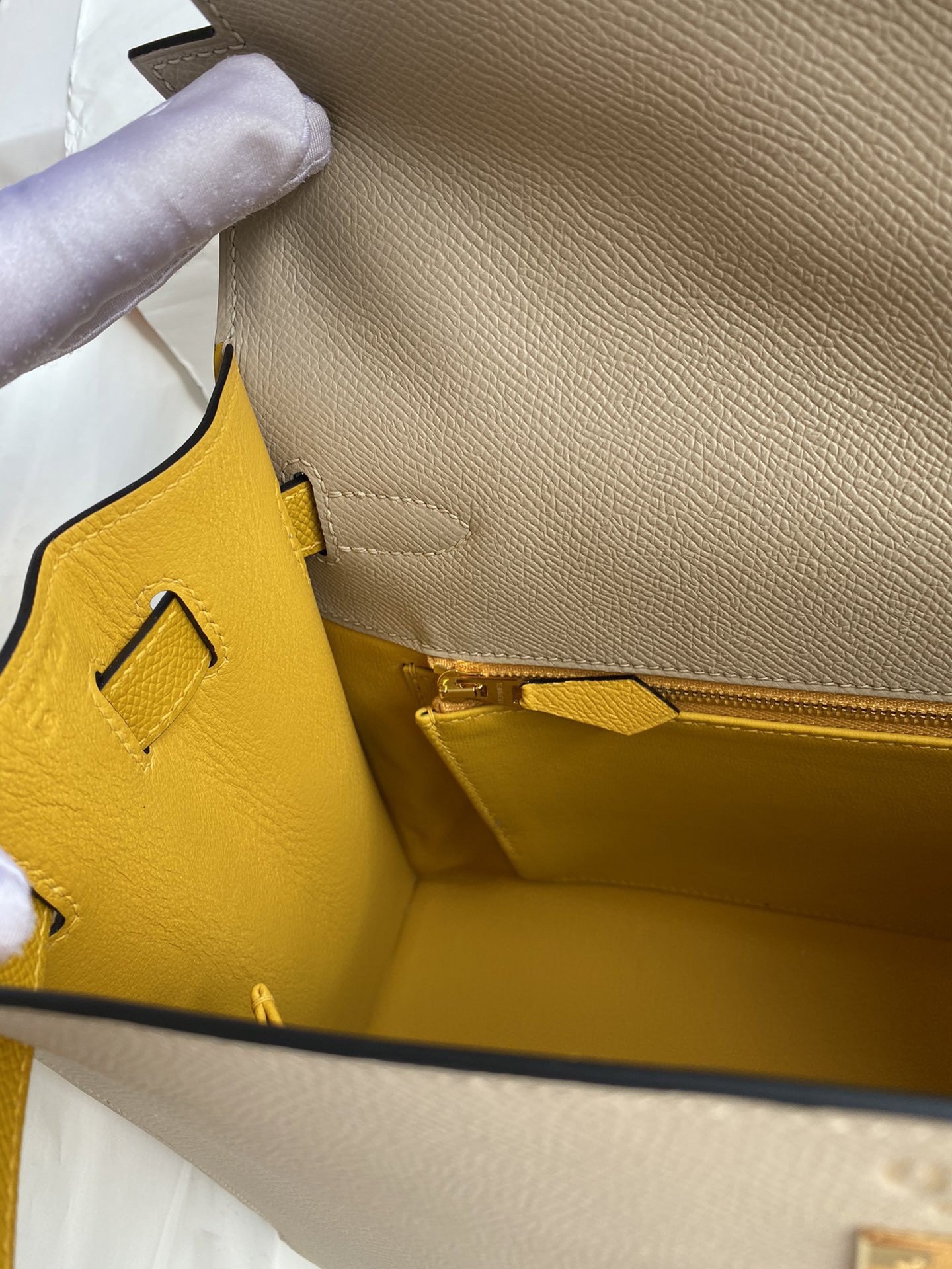 Hermes Kelly Sellier 32 Bicolor Bag in Trench and Yellow Epsom Calfskin