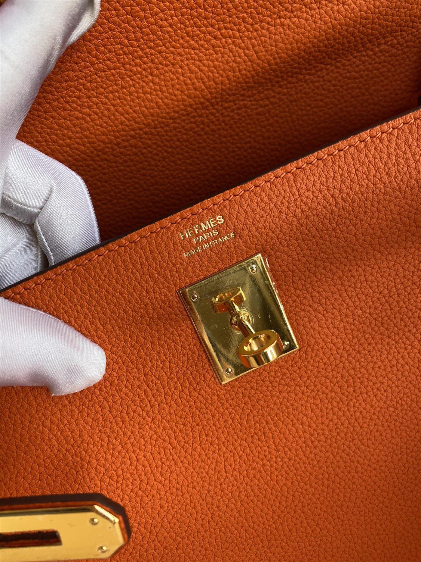 Hermes Kelly Retourne 32 Handmade Bag In Orange Clemence Leather