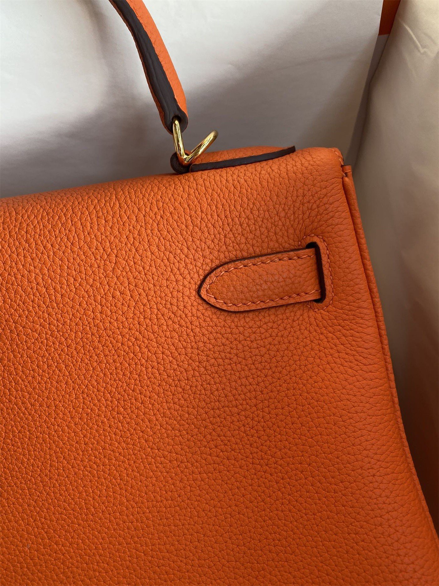 Hermes Kelly Retourne 32 Handmade Bag In Orange Clemence Leather