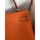 Hermes Kelly Retourne 32 Handmade Bag In Orange Clemence Leather