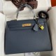 Hermes Kelly Sellier 32 Handmade Bag In Blue Indigo Epsom Calfskin