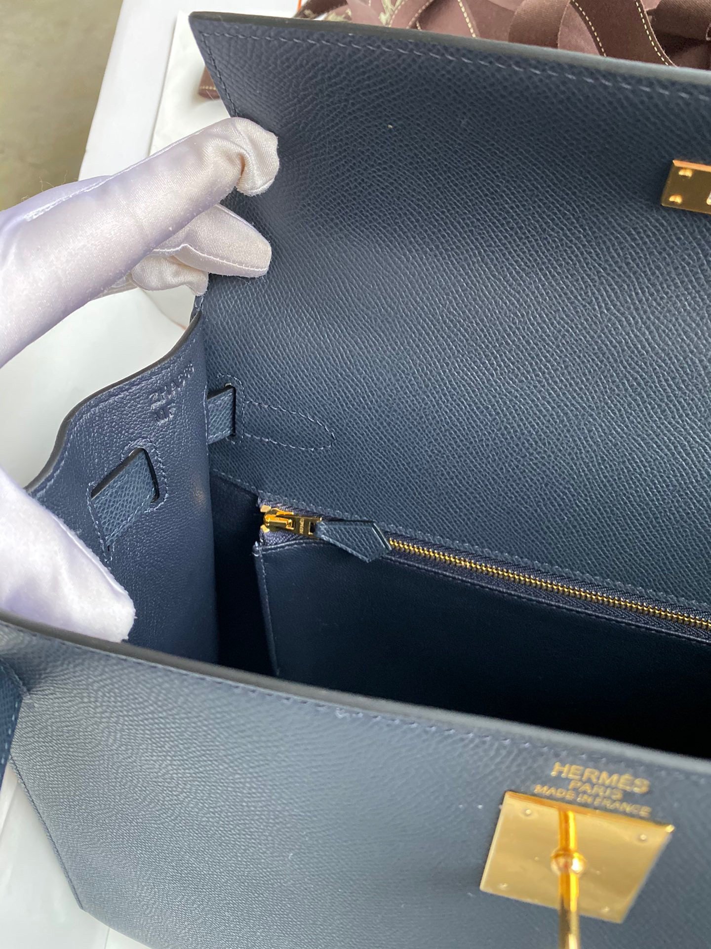 Hermes Kelly Sellier 32 Handmade Bag In Blue Indigo Epsom Calfskin