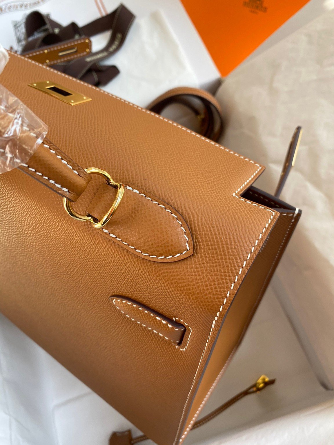 Hermes Kelly Sellier 32 Handmade Bag In Gold Epsom Calfskin