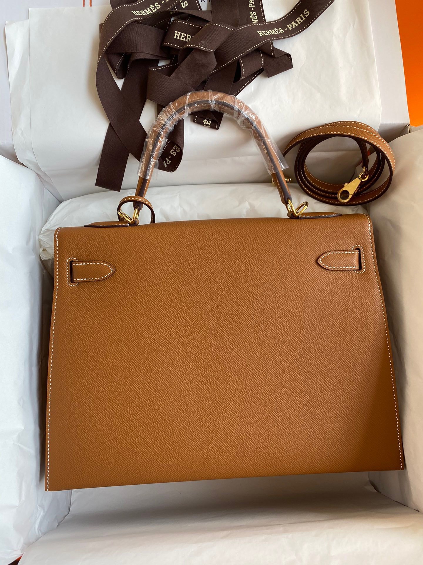 Hermes Kelly Sellier 32 Handmade Bag In Gold Epsom Calfskin