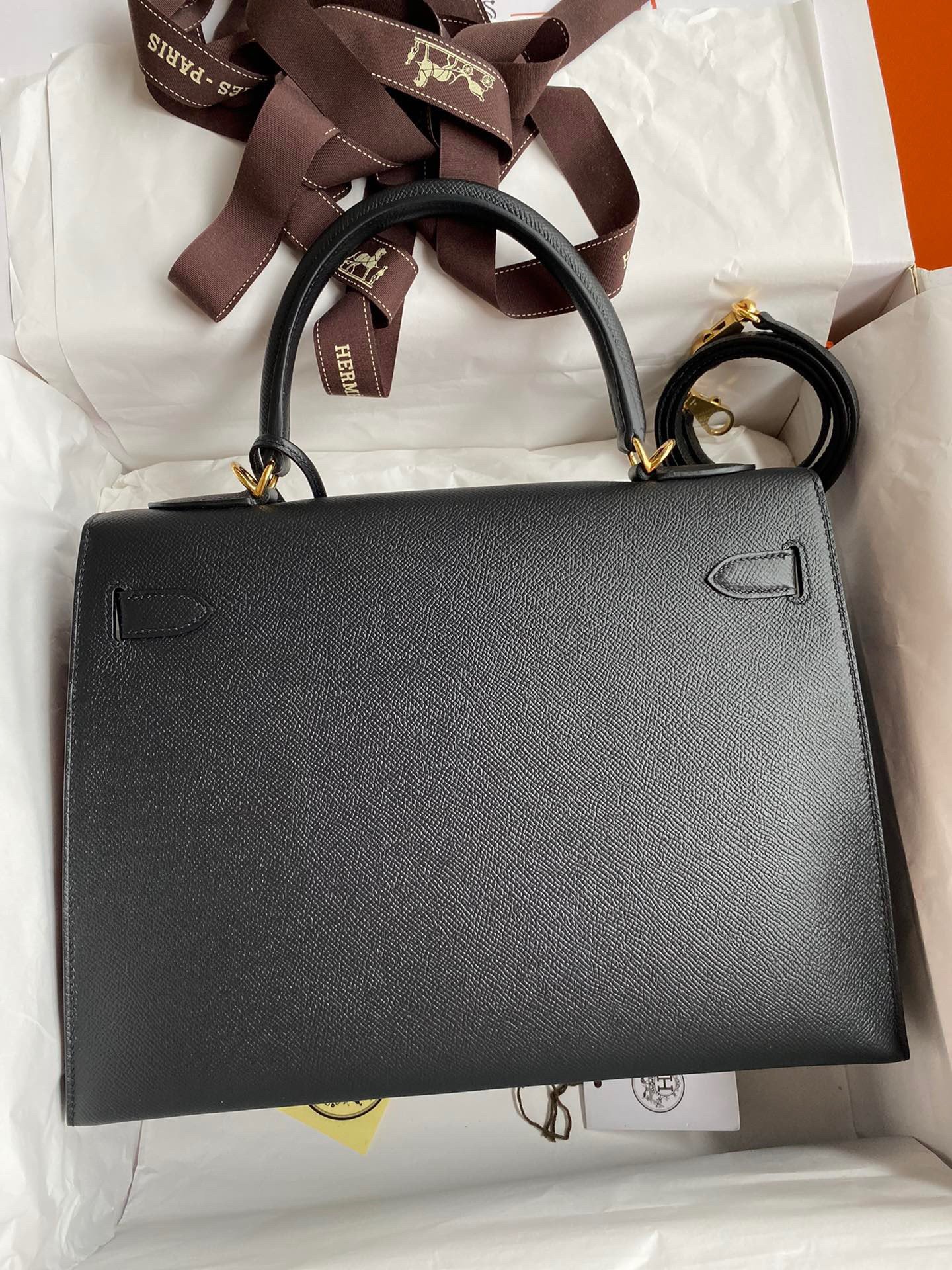 Hermes Kelly Sellier 32 Handmade Bag In Black Epsom Calfskin