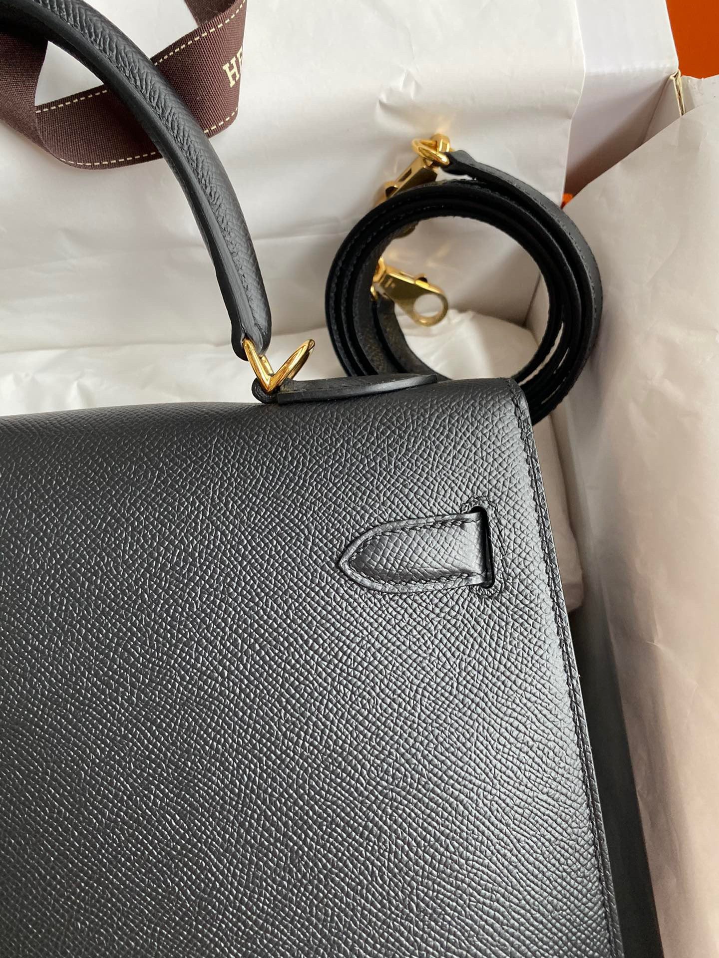 Hermes Kelly Sellier 32 Handmade Bag In Black Epsom Calfskin