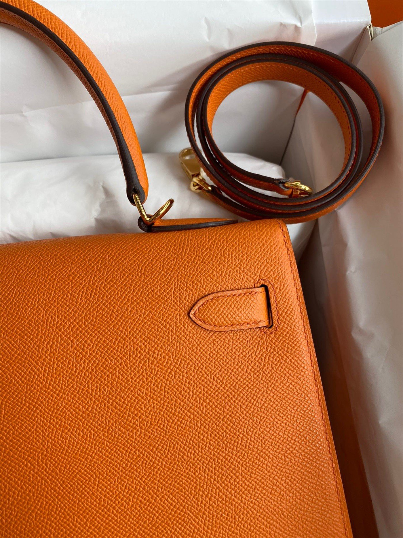 Hermes Kelly Sellier 32 Handmade Bag In Orange Epsom Calfskin