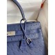 Hermes Kelly Sellier 32 Handmade Bag In Blue Iris Ostrich Leather