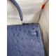 Hermes Kelly Sellier 32 Handmade Bag In Blue Iris Ostrich Leather