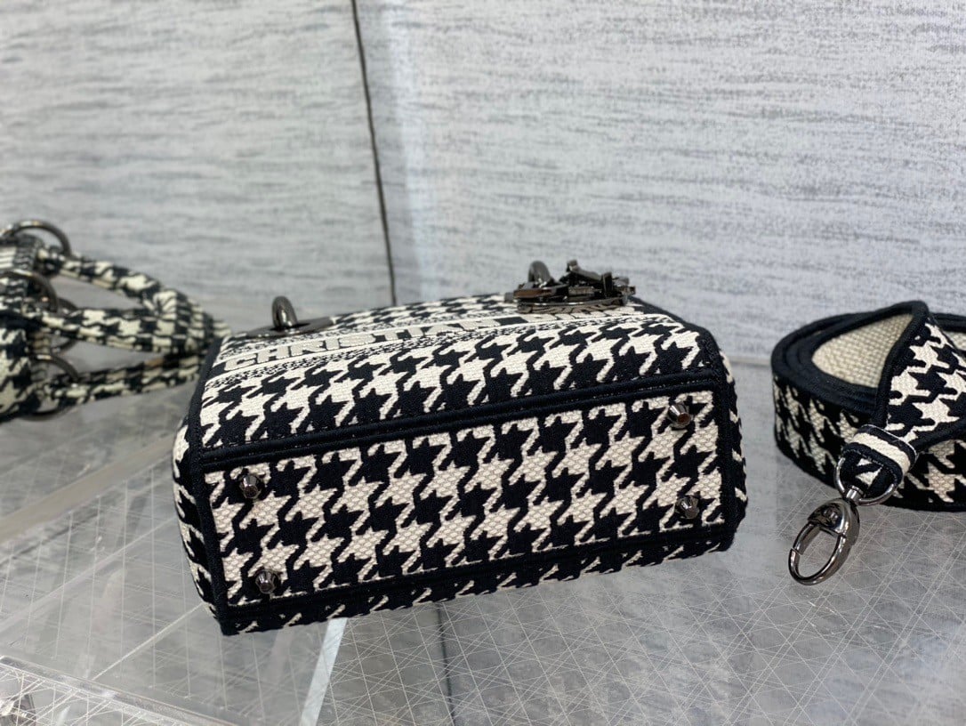 Dior Lady D-Lite Mini Bag In Black and White Houndstooth Embroidery