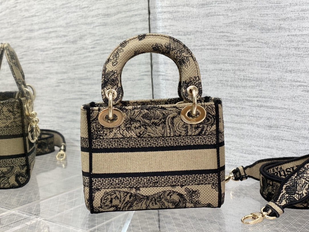 Dior Lady D-Lite Mini Bag In Brown Toile de Jouy Embroidery