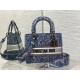 Dior Lady D-Lite Medium Bag In Blue Brocart Denim-Effect Embroidery