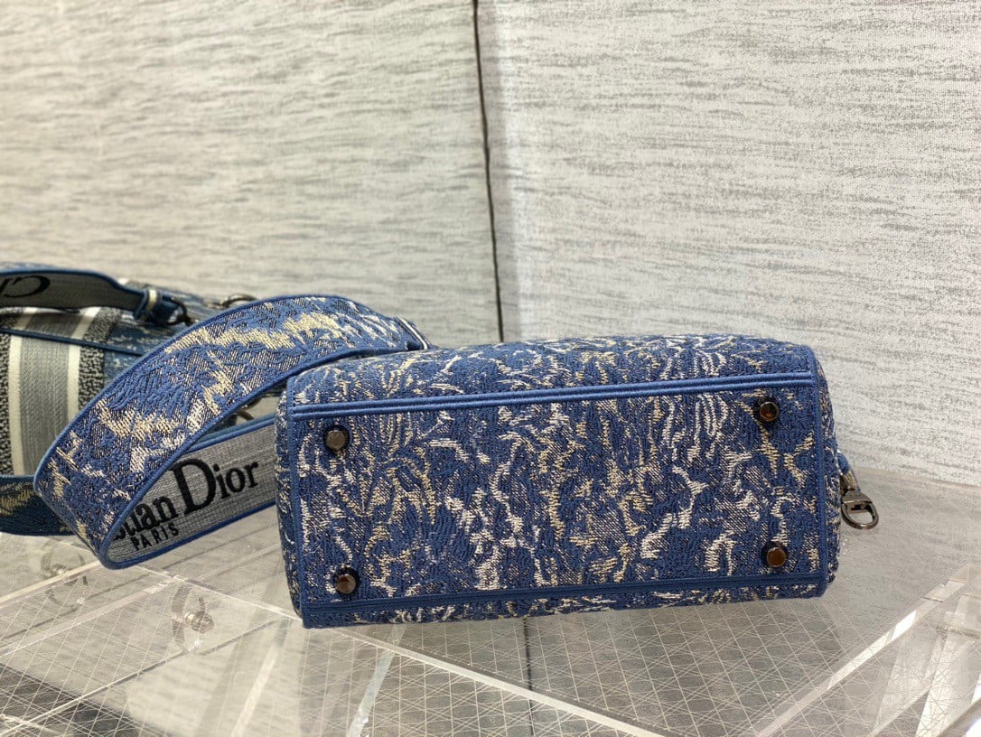 Dior Lady D-Lite Medium Bag In Blue Brocart Denim-Effect Embroidery