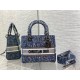 Dior Lady D-Lite Medium Bag In Blue Brocart Denim-Effect Embroidery