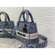 Dior Lady D-Lite Medium Bag In Blue Brocart Denim-Effect Embroidery