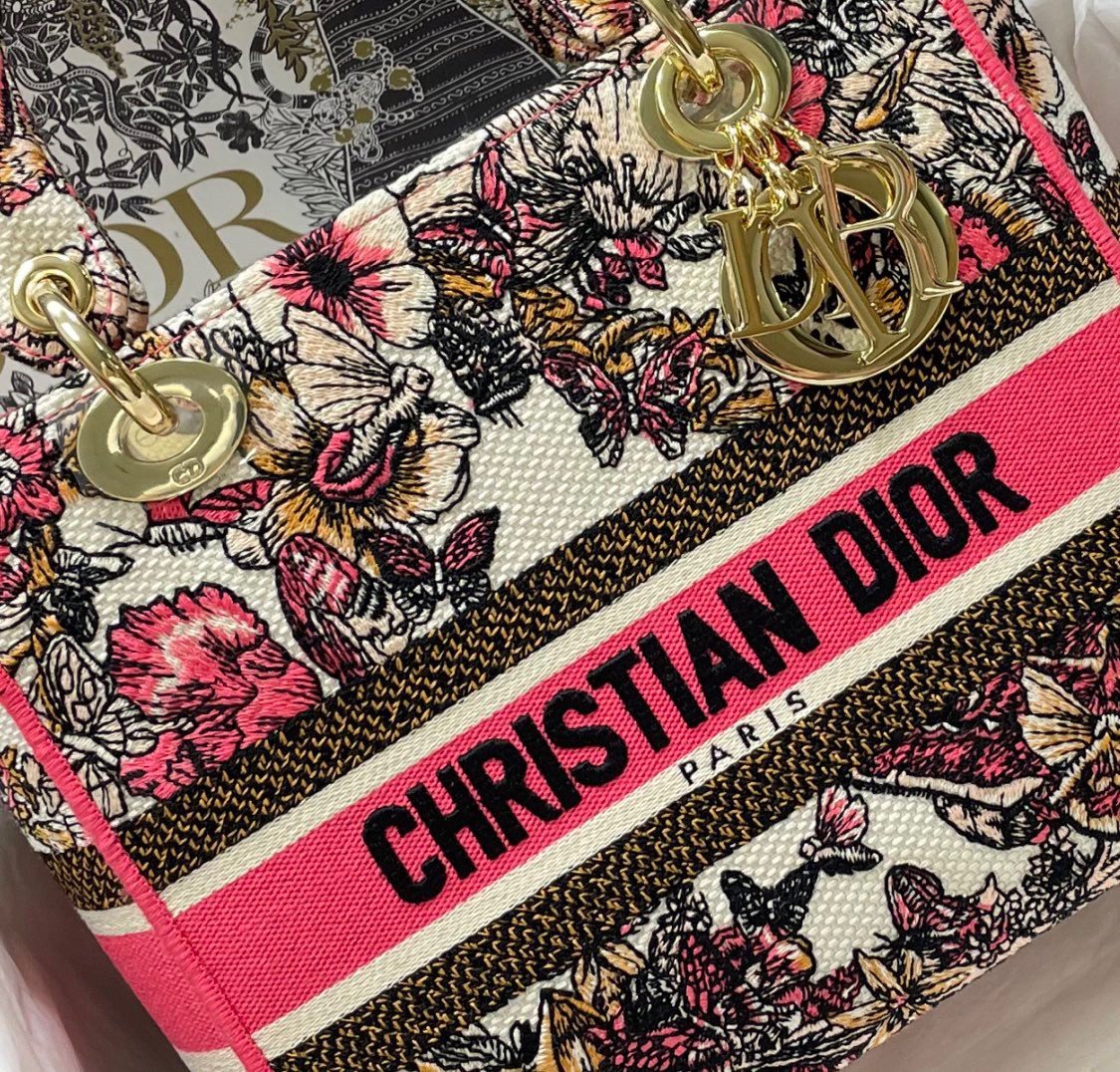 Dior Lady D-Lite Medium Bag In Multicolor Butterfly Embroidery