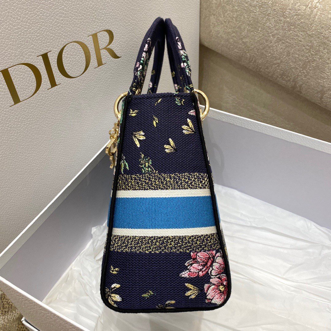 Dior Lady D-Lite Medium Bag In Blue D-Constellation Embroidery