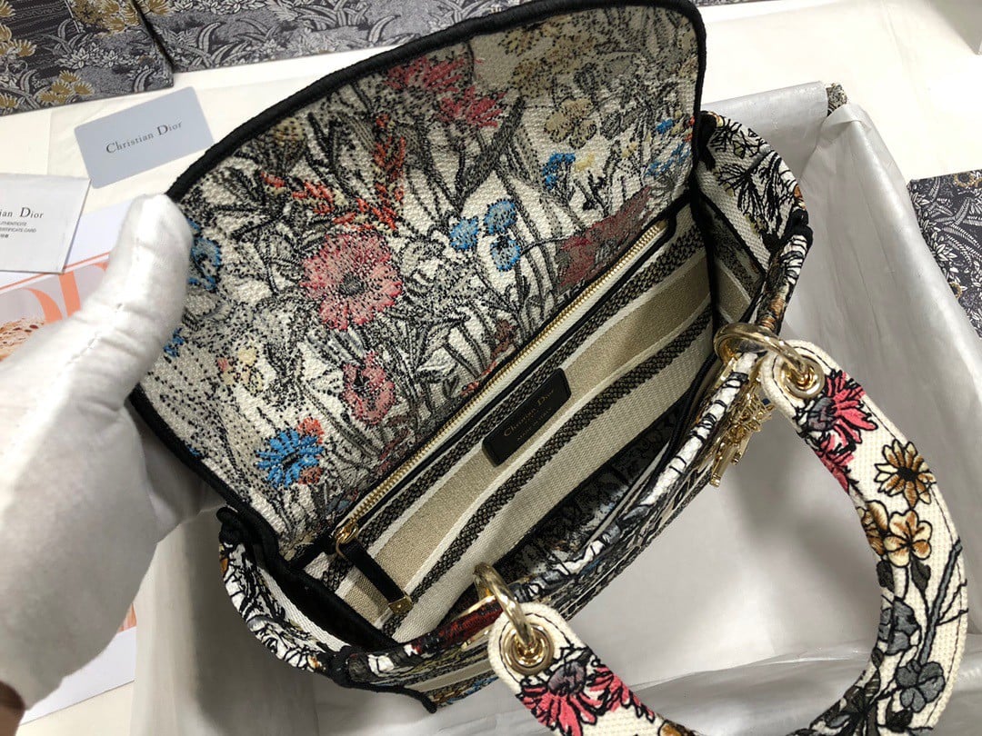 Dior Lady D-Lite Medium Bag In Mille Fleurs Embroidery