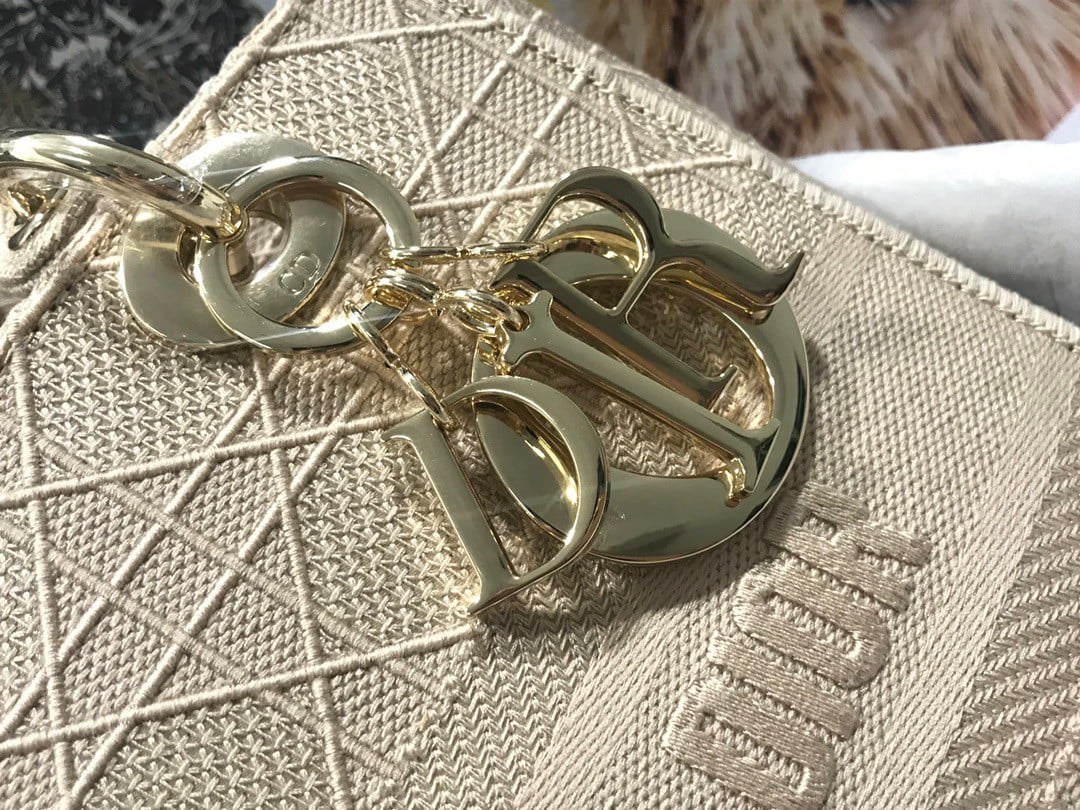 Dior Lady D-Lite Medium Bag In Beige Cannage Embroidered Canvas