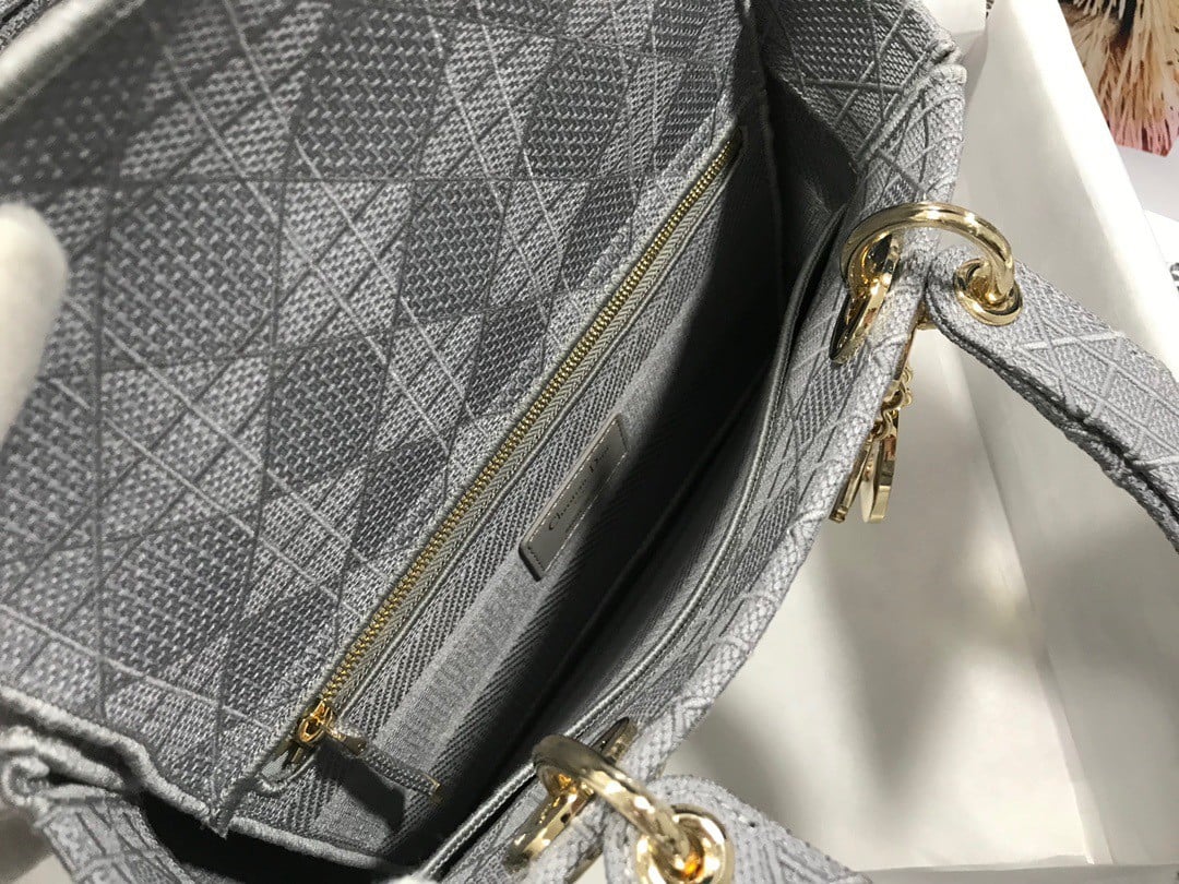 Dior Lady D-Lite Medium Bag In Grey Cannage Embroidered Canvas