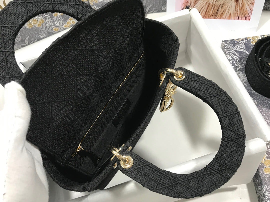 Dior Lady D-Lite Medium Bag In Black Cannage Embroidered Canvas