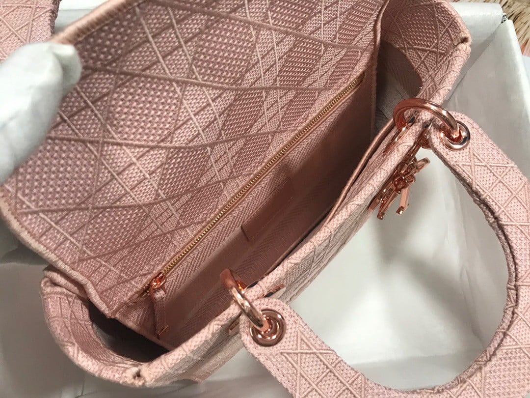 Dior Lady D-Lite Medium Bag In Pink Cannage Embroidered Canvas