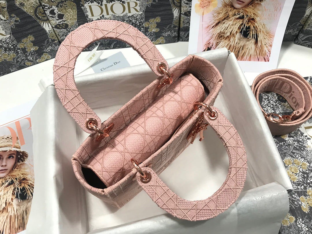 Dior Lady D-Lite Medium Bag In Pink Cannage Embroidered Canvas