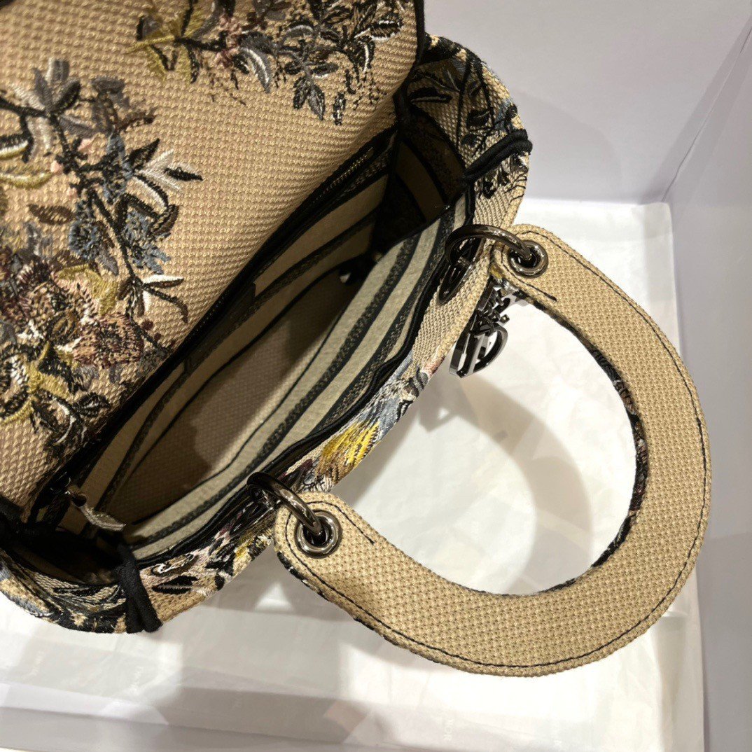 Dior Lady D-Lite Medium Bag In Beige Jardin d'Hiver Embroidery