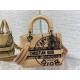 Dior Lady D-Lite Medium Bag In Beige Jute Canvas with Dior Union Motif