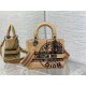 Dior Lady D-Lite Medium Bag In Beige Jute Canvas with Dior Union Motif