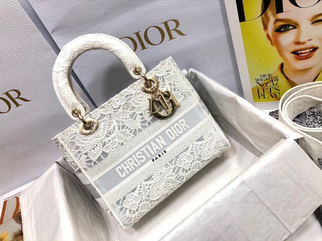 Dior Lady D-Lite Medium Bag in Embroidery with Macrame Effect