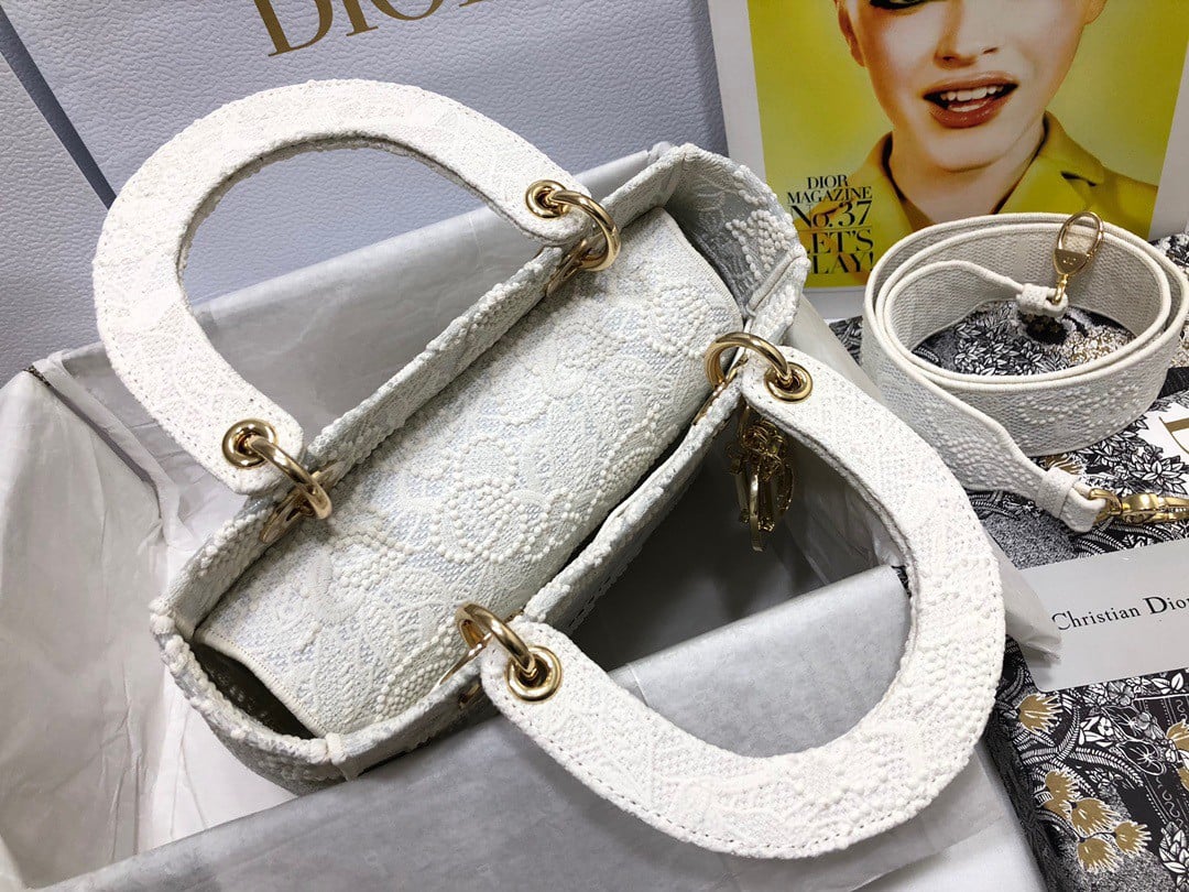 Dior Lady D-Lite Medium Bag in Embroidery with Macrame Effect