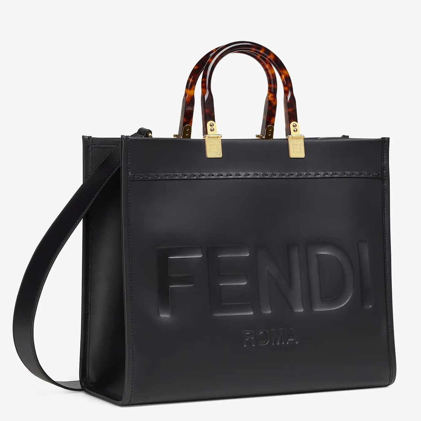 Fendi Sunshine Medium Tote Bag In Black Calfskin