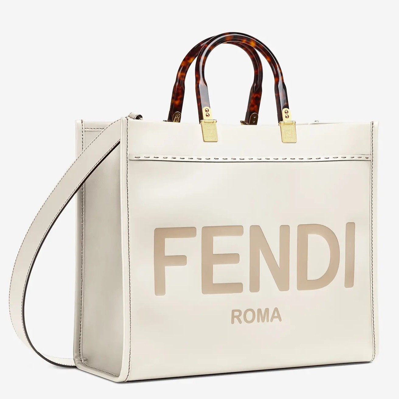 Fendi Sunshine Medium Tote Bag In White Calfskin