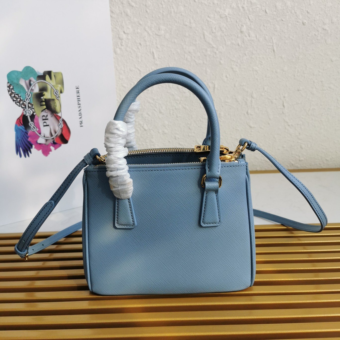 Prada Mini Galleria Bag In Light Blue Saffiano Leather