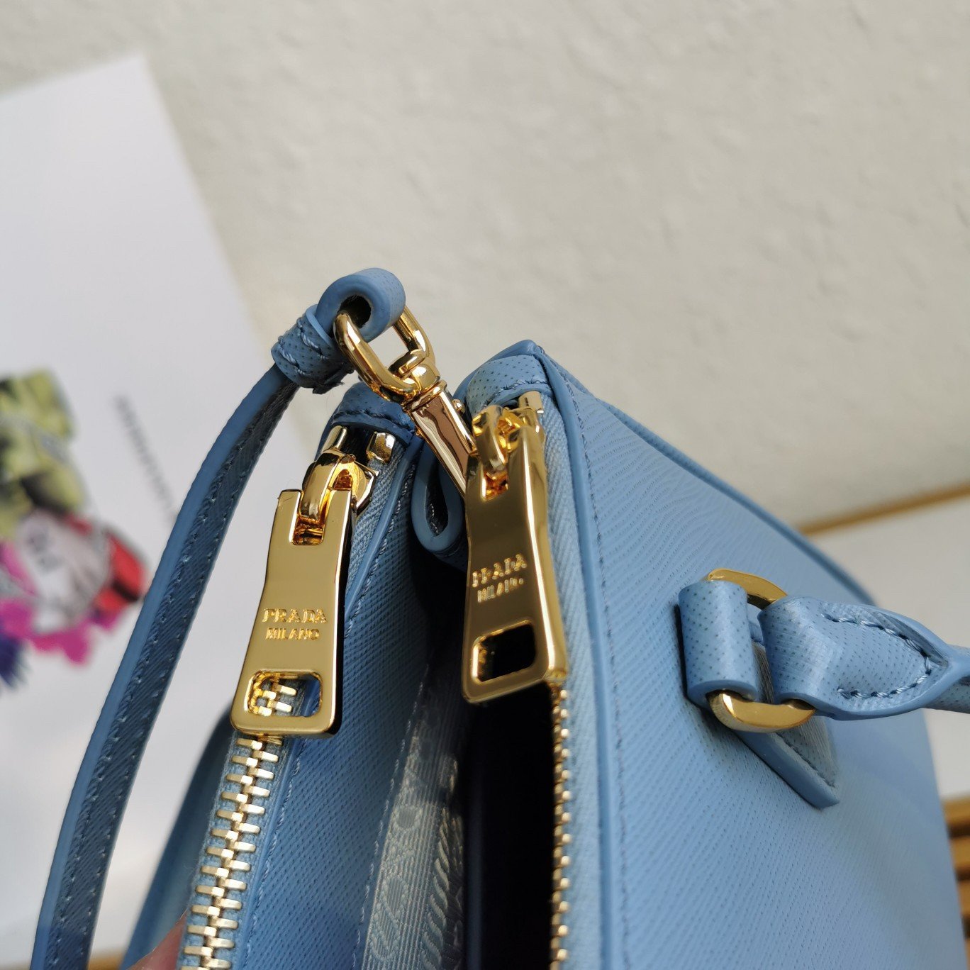 Prada Mini Galleria Bag In Light Blue Saffiano Leather