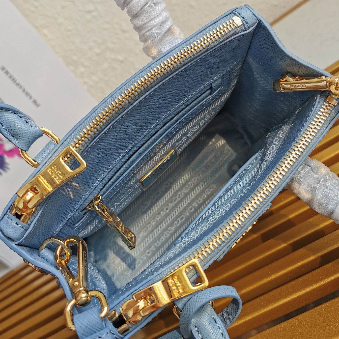 Prada Mini Galleria Bag In Light Blue Saffiano Leather