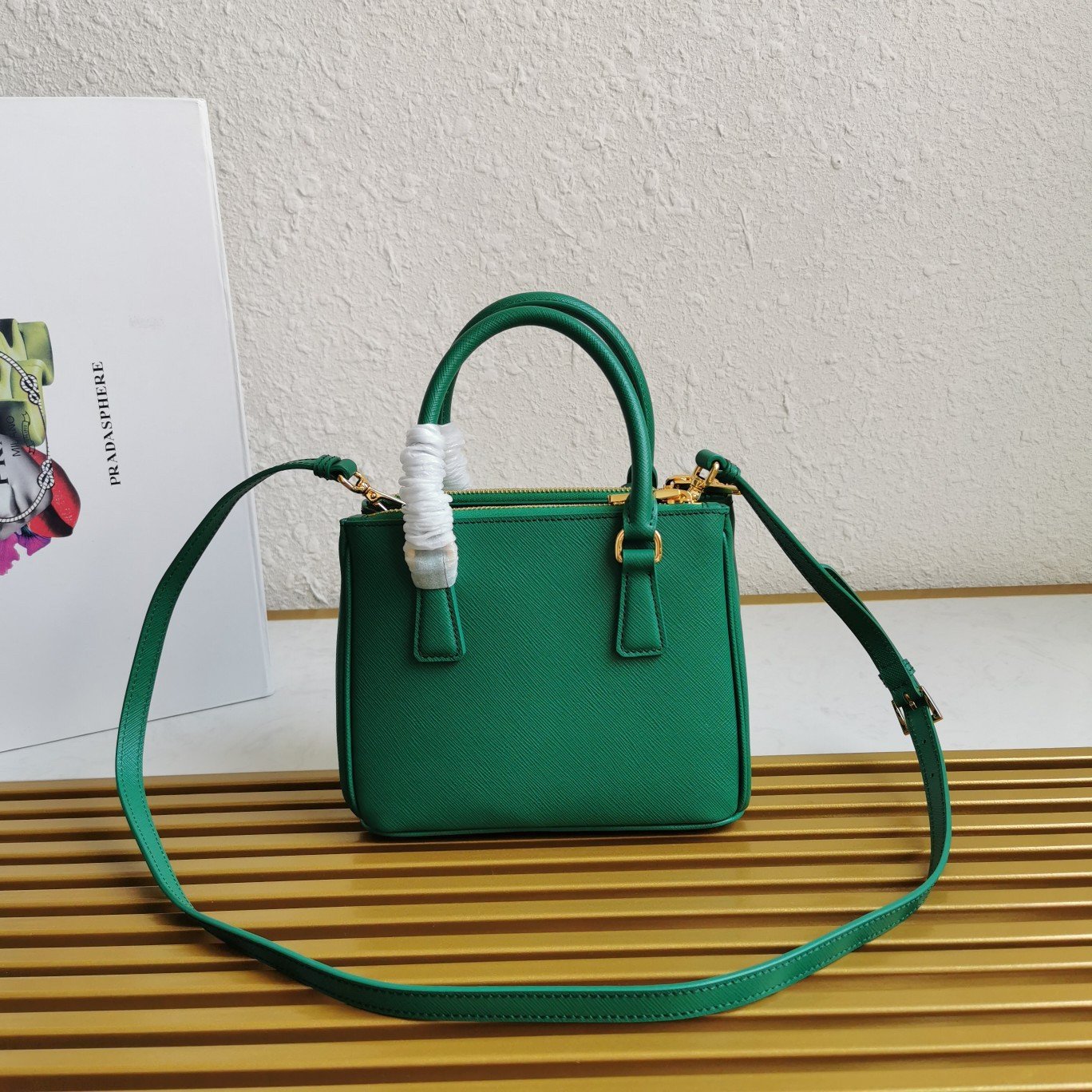 Prada Mini Galleria Bag In Green Saffiano Leather