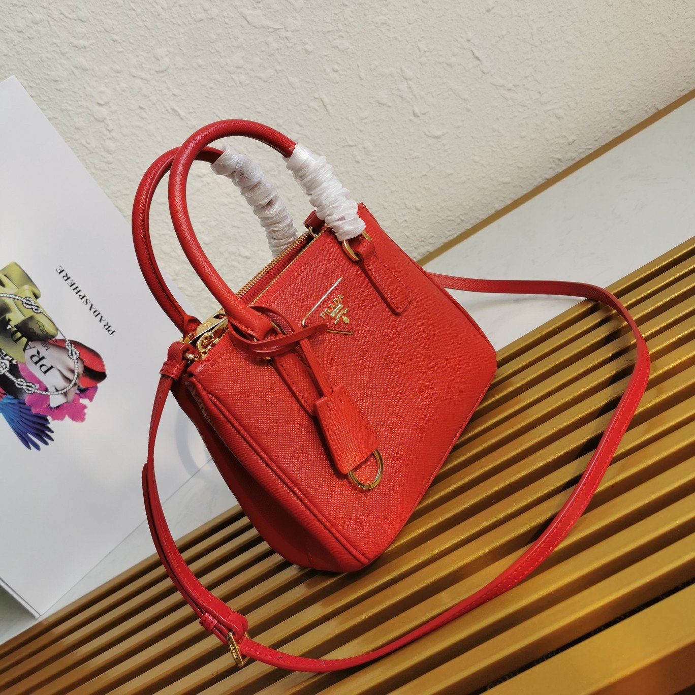 Prada Mini Galleria Bag In Red Saffiano Leather