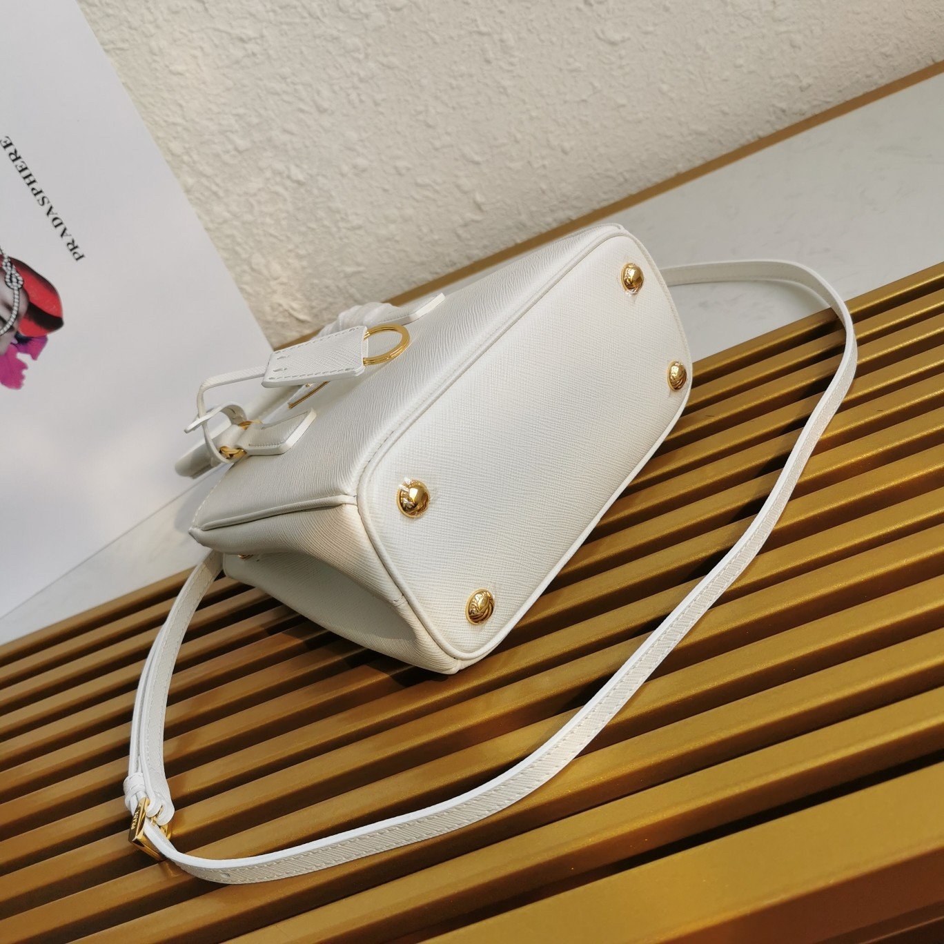 Prada Mini Galleria Bag In White Saffiano Leather