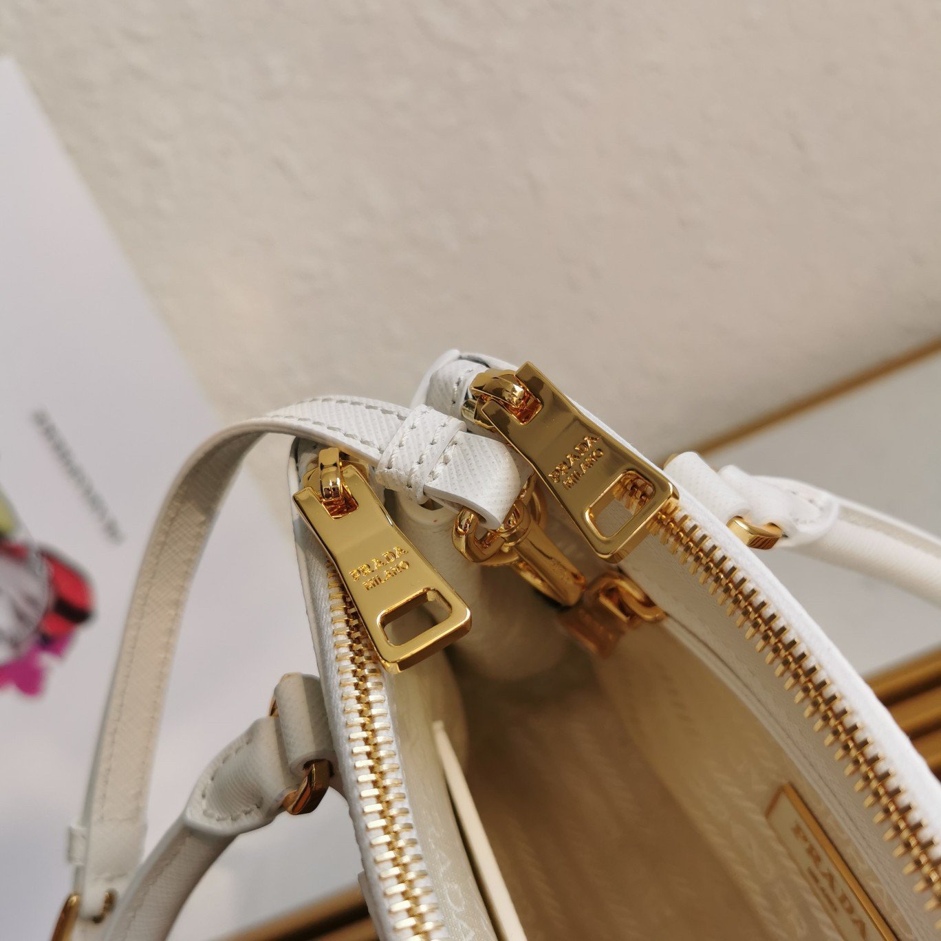 Prada Mini Galleria Bag In White Saffiano Leather