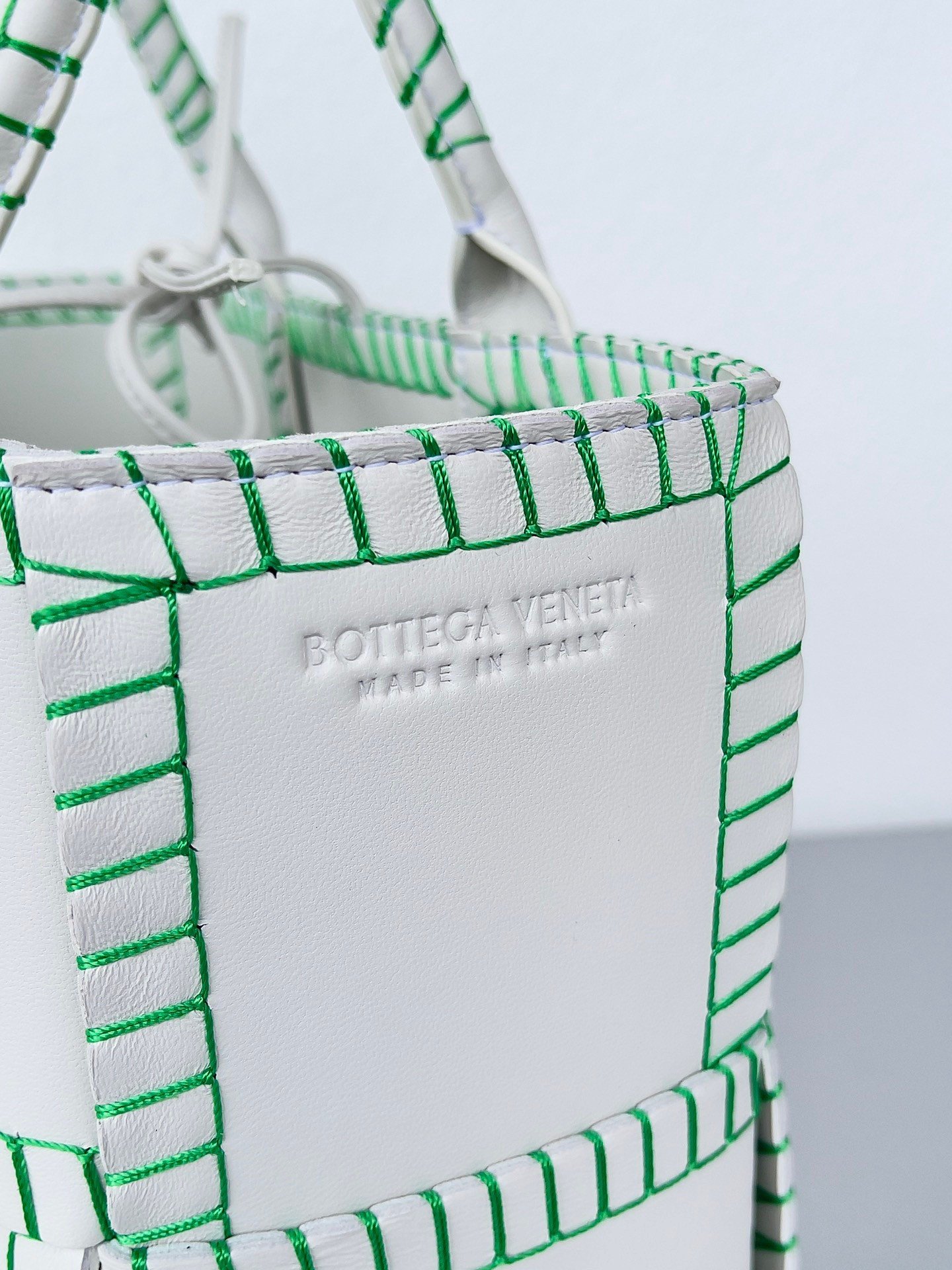 Bottega Veneta Arco Small Tote with Green Overlock Stitching