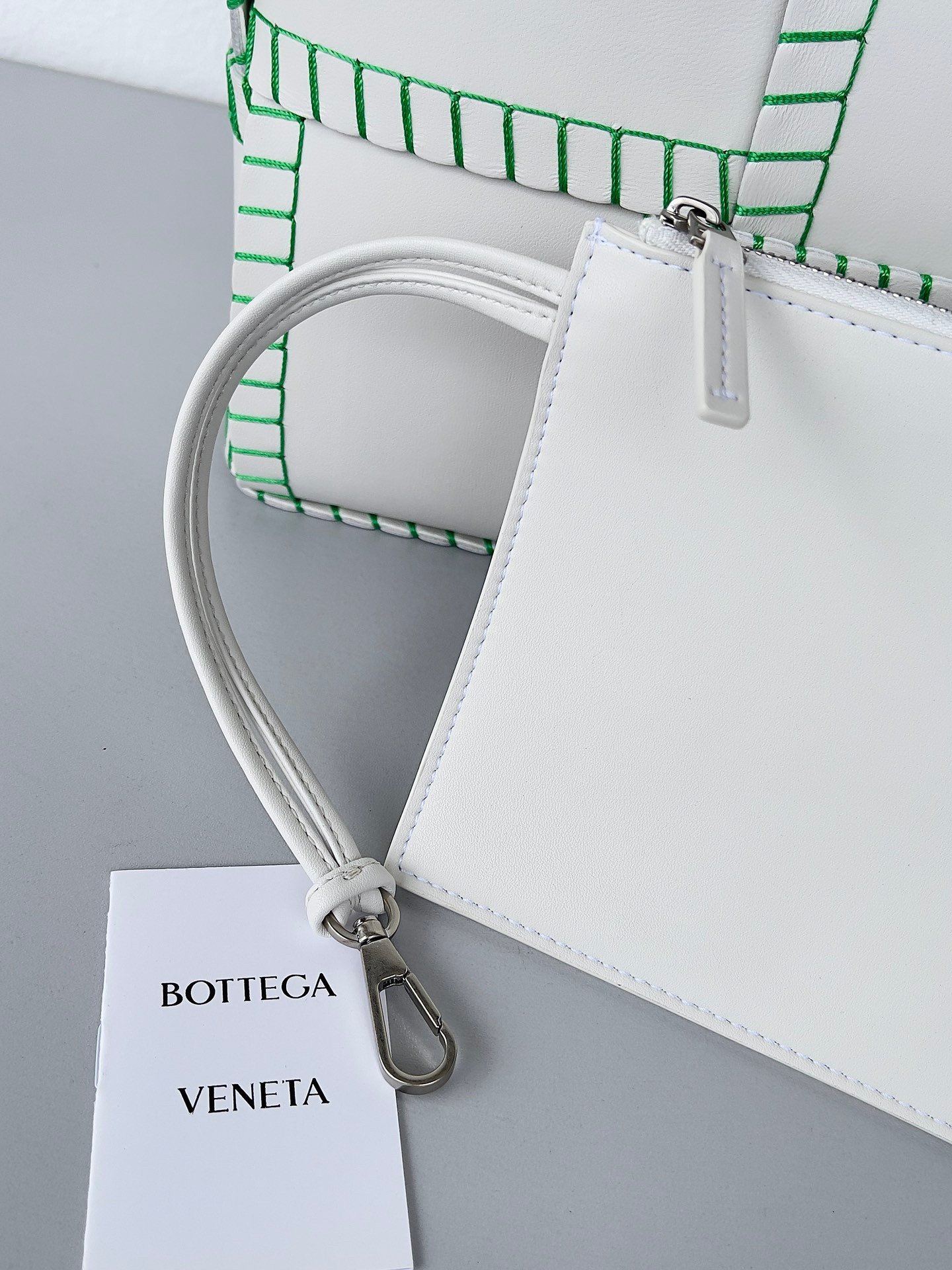 Bottega Veneta Arco Small Tote with Green Overlock Stitching