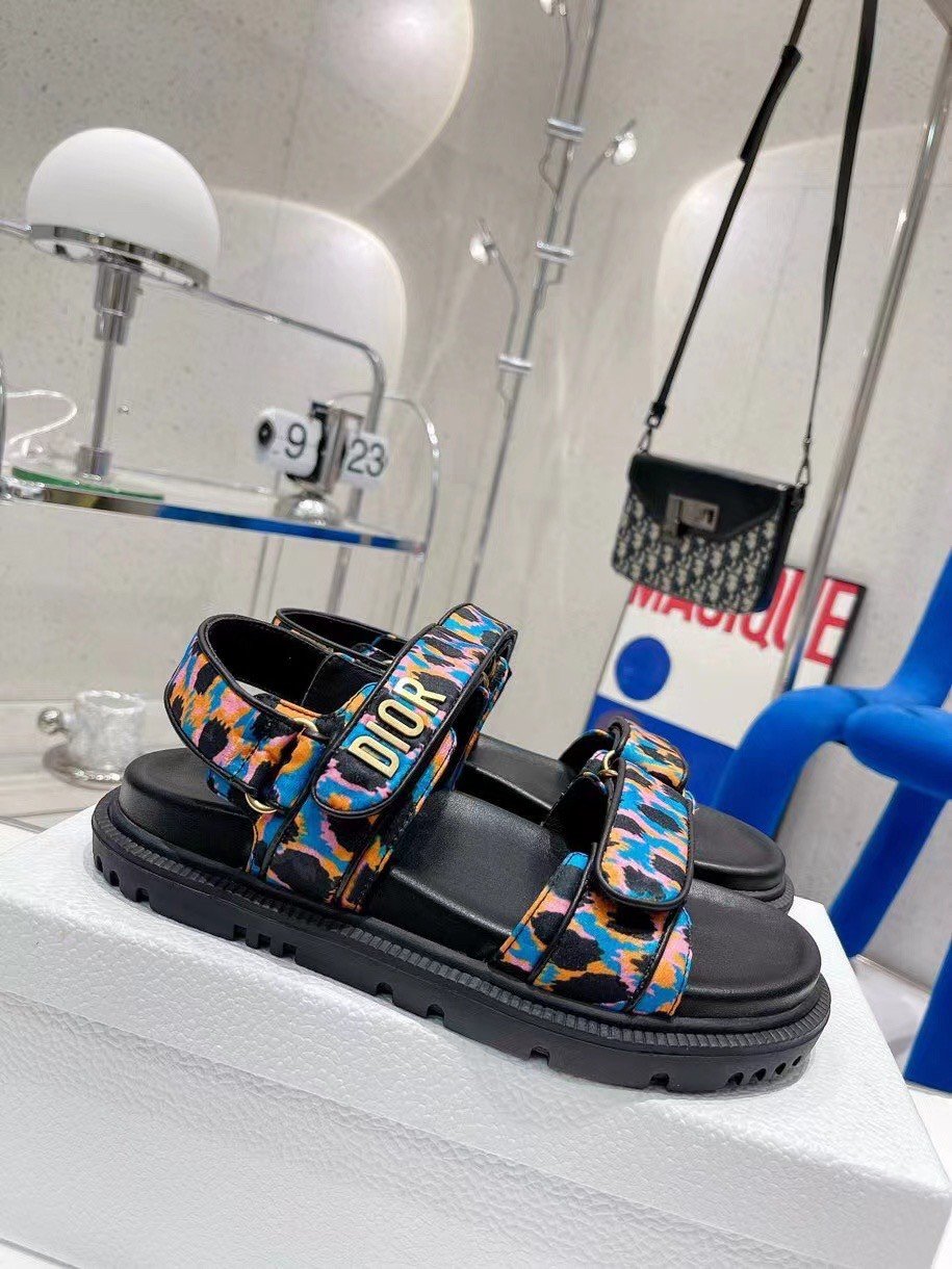 Dior DiorAct Sandals In Blue Multicolor Mizza Printed Silk