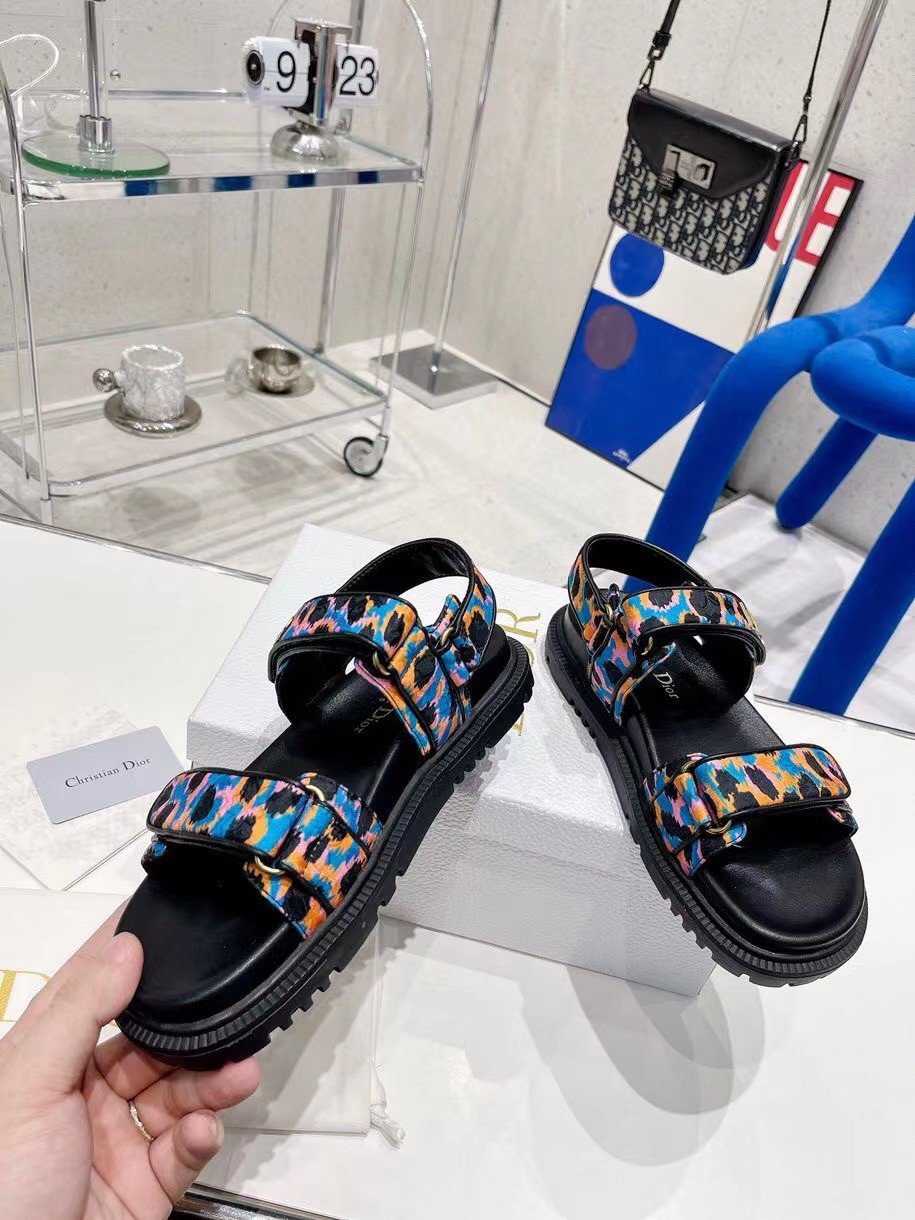 Dior DiorAct Sandals In Blue Multicolor Mizza Printed Silk