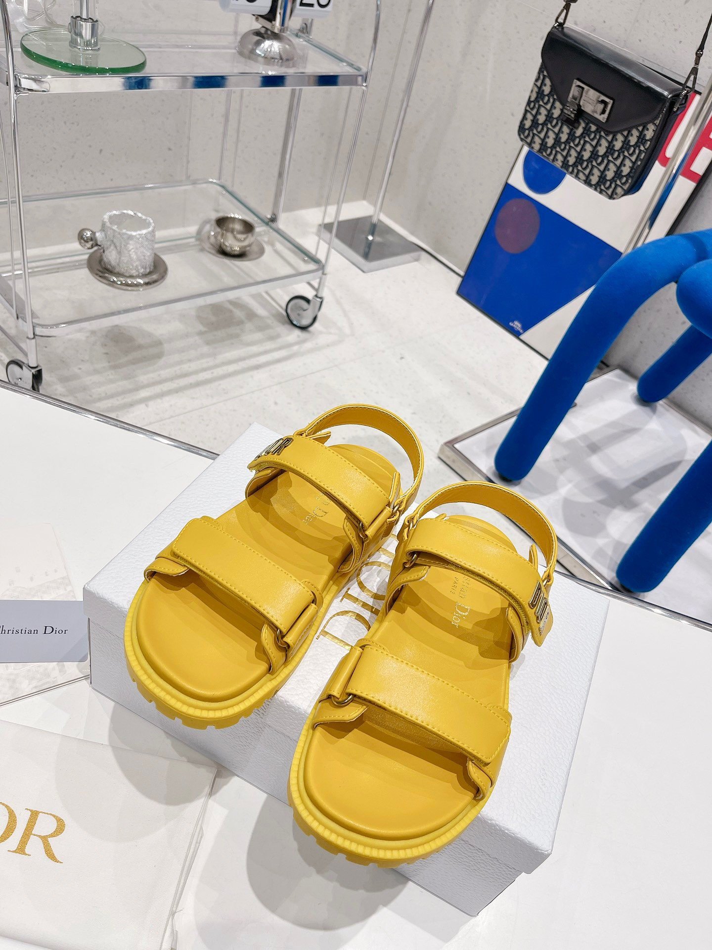 Dior DiorAct Sandals In Yellow Lambskin